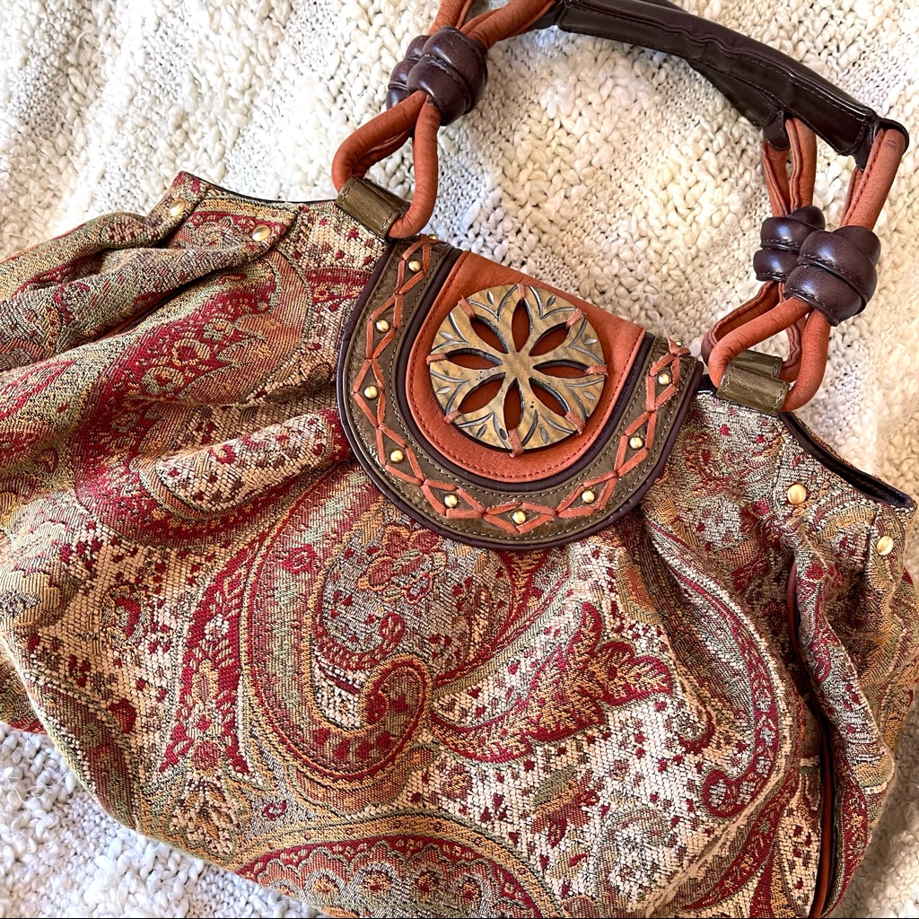 Isabella Fiore Tapestry Handbag With Embellished Leather Trim
